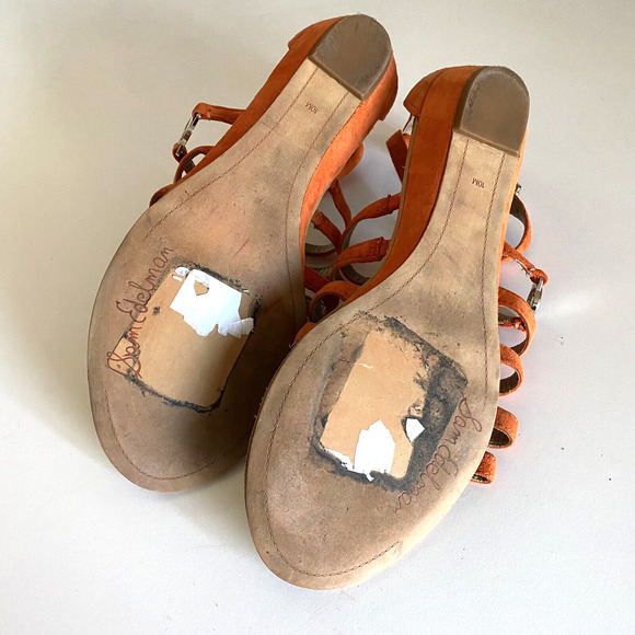 Sam Edelman Donna Sandal Caged Orange Suede Gladiator Strappy Thong Toe … - Picture 6 of 6